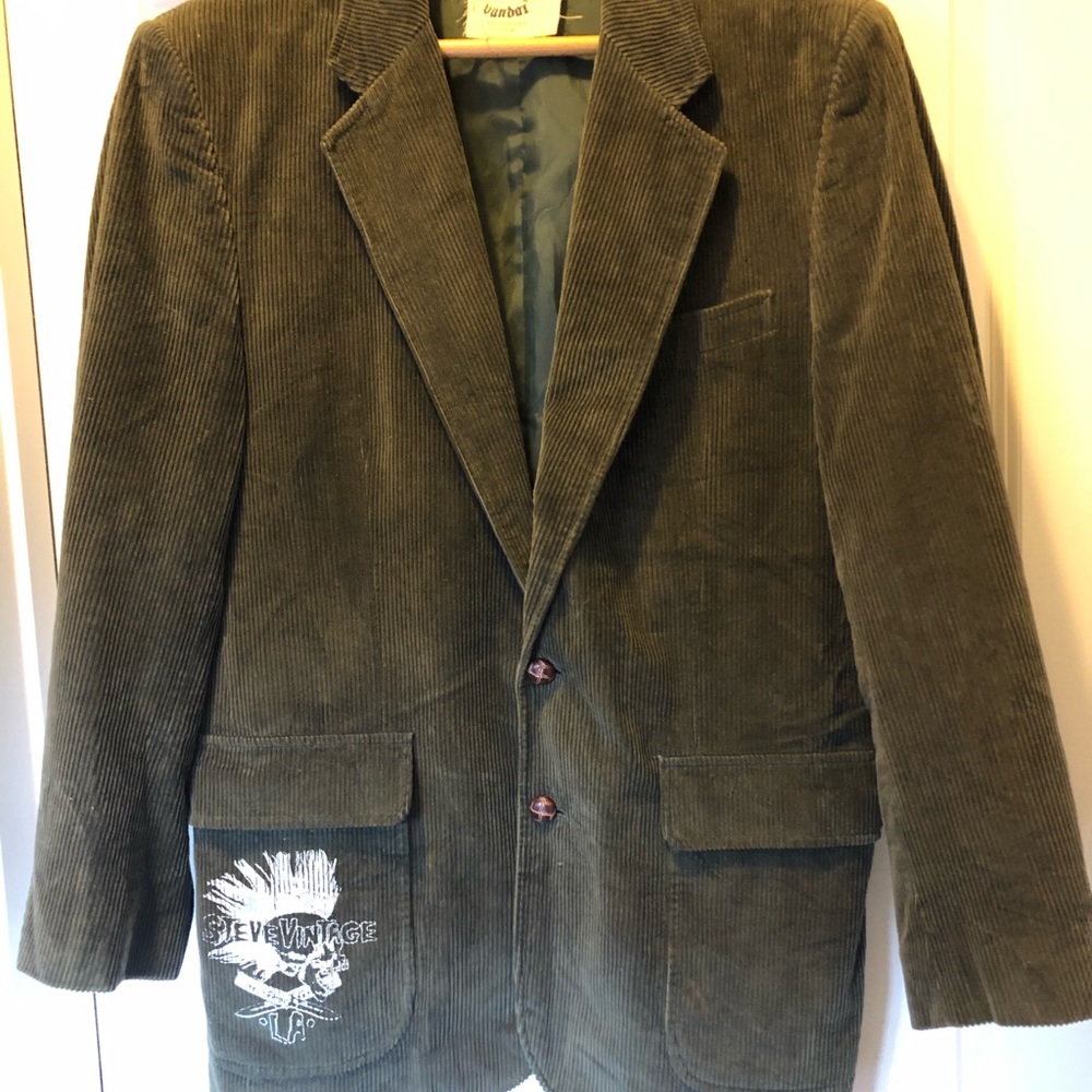 Vintage corduroy sport coat jacket army green